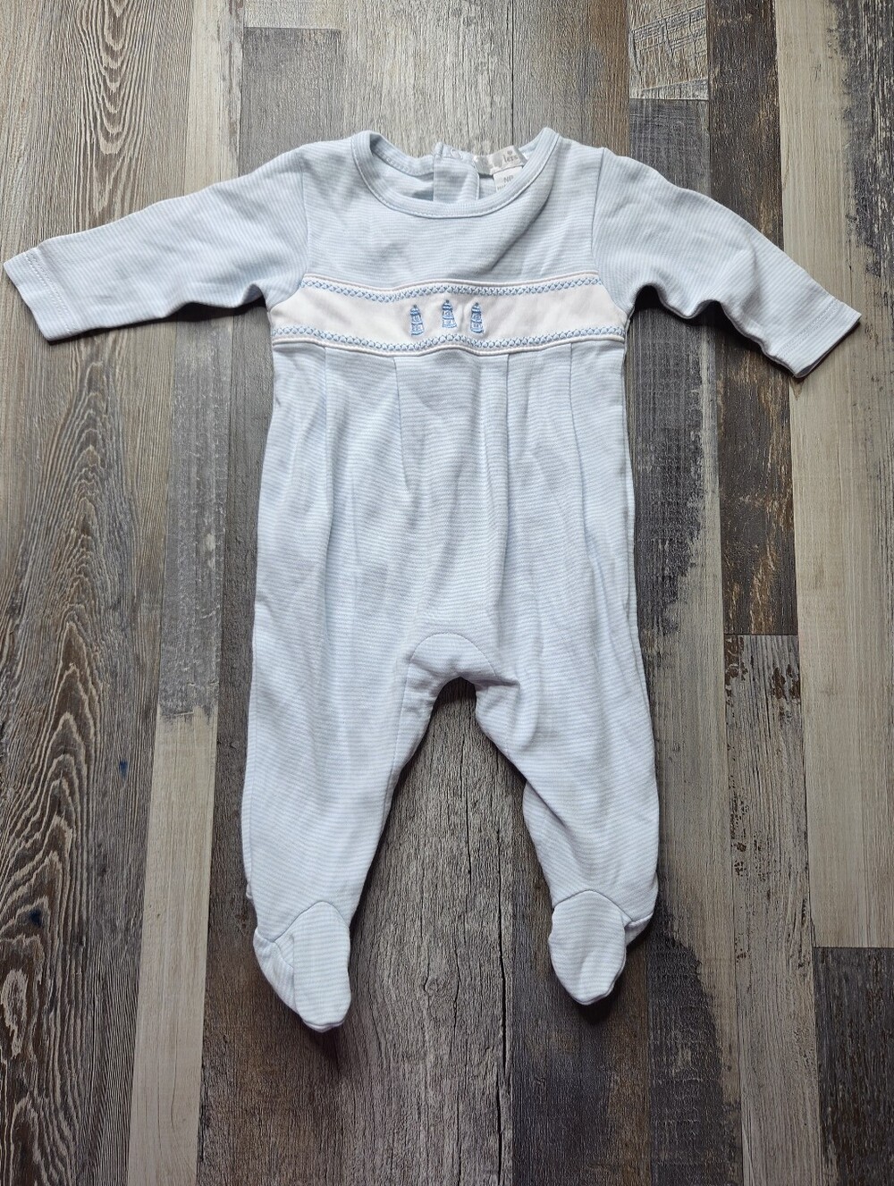 Kissy Kissy Newborn NB snap Footie Blue Lighthouse Embroidery